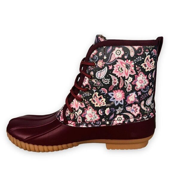Simply Southern Paisley Floral Lace-up Duck Boots Wine / Multicolor Women's 9 - Picture 6 of 12